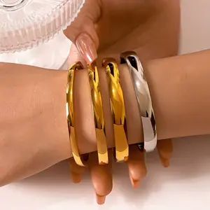 Gold Plated 18k Bracelet Polished Smooth Surface Minimalist Stainless Steel Water Resistant Hypoallergenic Jewelry