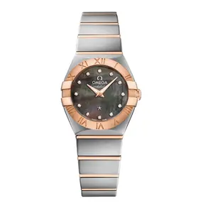 Omega Constellation 24mm 123.20.24.60.57.005 Quartz Two-Tone 18K Red Gold and Stainless Steel Tahiti Black Mother-of-Pearl Diamond Dial Ladies Watch WHT032107