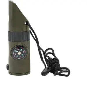 7-In-1 Outdoor Emergency Whistle Set, High-Belting Safety Whistle, Compass, Thermometer, LED Light, Signal Mirror, Waterproof Case, Fire Starter, Outdoor Survival Equipment