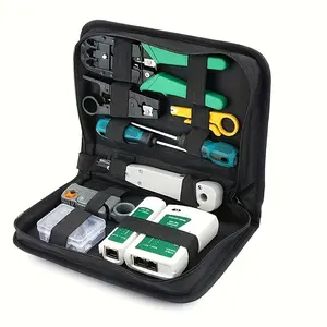 1pc 11-in-1 Network Tool Kit, Portable Ethernet Cable Crimper Kit, with 8P8C 6P6C Connectors, RJ45 RJ11 Crimping Tool, Cat5 Cat5e Cat6 Cable Tester, Crimping Tool - Metal and Plastic, Battery Powered (Batteries Not Included)