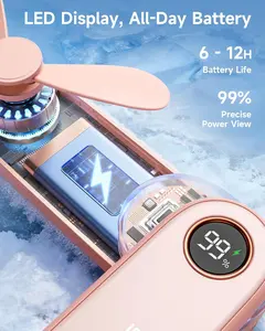 Portable Handheld Mini Fan with LED Display, 3-in-1 Personal Foldable USB Rechargeable Hand Held Fan & Flashlight for Travel,  Cute Small Purse for Women, Girls