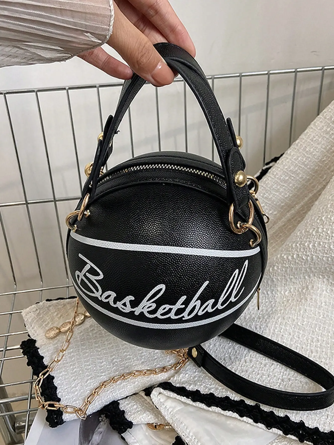 Women's Basketball Shape Chain Shoulder Bag, Novelty Crossbody Purse, Cute Fashion Handbag
