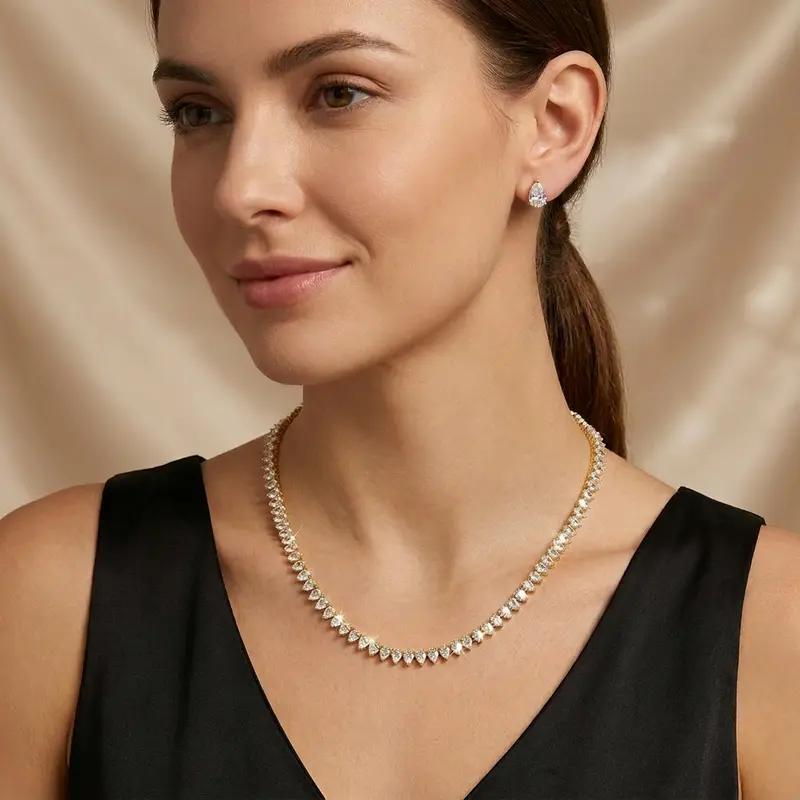 Women's 3-Piece Silver-Plated Cubic Zirconia Jewelry Set - AAAA Grade Teardrop Stones, High-Gloss, Skin-Friendly, Lightweight, Affordable Fashion Arm Candy, Gift for Christmas, New Year’s Eve, Proms