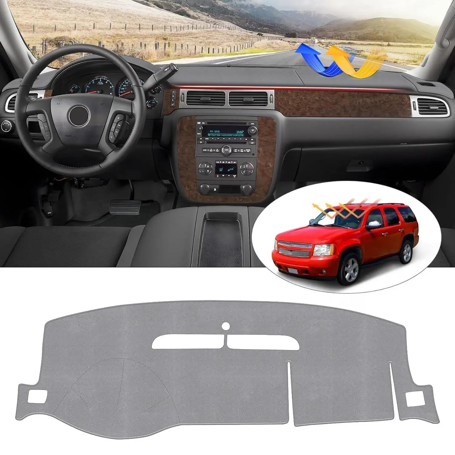 KUST Grey Car Dashboard Cover Mat Auto Accessories for 2007-2013 Chevy Silverado & GMC Sierra 1500/2500HD/3500HD Models, 2 Glove Boxes, Pre-Cut Shape, Interior Protection, Not Fit for LTZ/Denali/SLT, 2007-2013 Models,toolupgrade