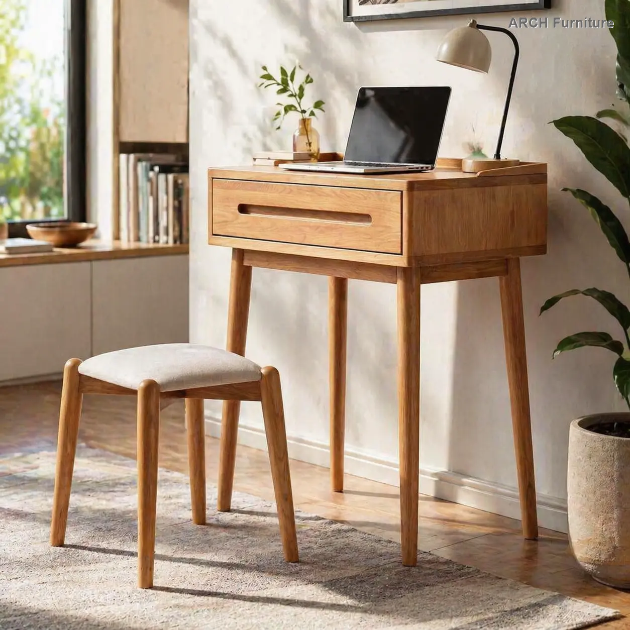 60cm Width Compact Natural Finish Solid Oak Compact Dressing Table - Bistro Table, Home Office Desk, Single Box, Storage Drawer, Indoor Furniture Storage Solution, Compact Dressing Tables