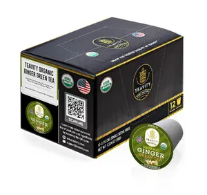 Teavity Organic Ginger Green Tea Pods for Keurig 12 Tea Cups Premium Caffeinated K Cups USDA Organic & Fair Trade Certified