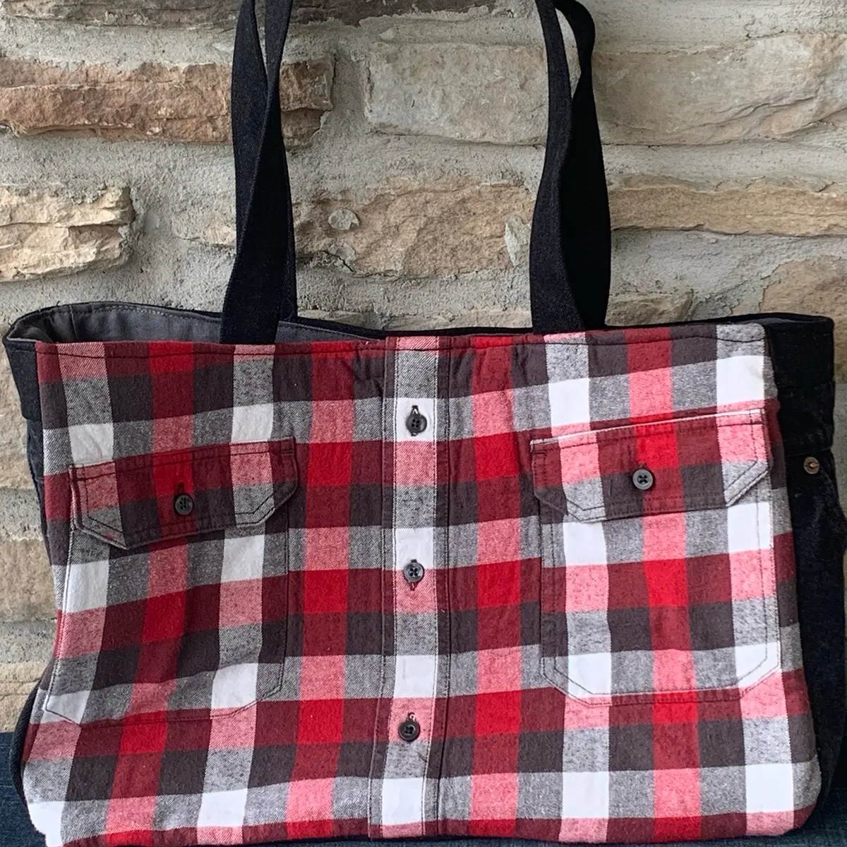 Reclaimed Levi’s and Flannel Tote Bag handmade