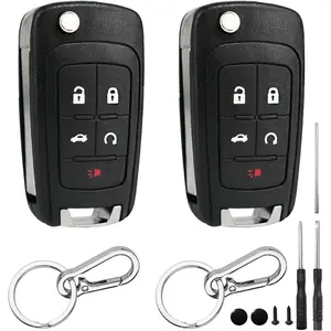 2 Pack 5 Button Fob Case for Chevy Cruze Equinox Impala Camaro Malibu Sonic GMC Terrain Buick Lacrosse Regal Verano Encore 2019 2018 2017 2016 2015 2014 2013 2012 2011 2010 Shell Replacement
