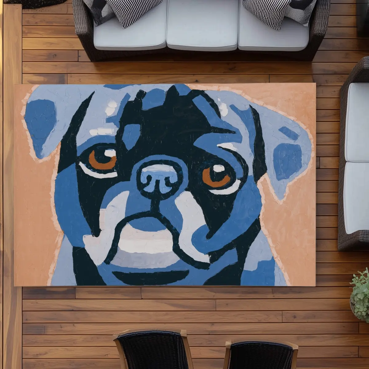 360 stand Retro Blue 5x7 ft. Rectangle Outdoor Rug - Flash the Pug Print, Retro Look Area Rug for Home Decor, Rectangle Size, Garden Decoration Rug, Home Decor Rugs
