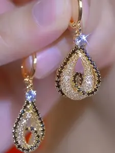 Shiny Metal Mesh Water Drop Shape Women's Earrings, Adorned with Gorgeous Rhinestones, Luxurious Elegant Design for All Seasons, Perfect Valentine's Day Gift