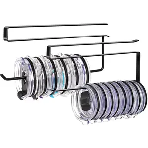 2 Pack Tumbler Lid Organizer, Horizontal Tumbler Lid Storage Hook Up to 20 Lids, Space Saving Cup Lid Holder Under Cabinet Tumbler Lid Hook for Kitchen Organizer, Paper Towel Hanger(Round&Flat, Black)