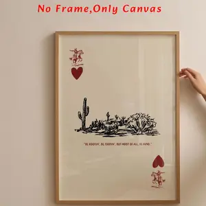 Vintage Cowboy & Cactus Pattern Unframed Painting, 1 Count Western Themed Canvas Wall Art, Wall Decor for Home Living Room Bedroom Office, Ornaments(Note: Frame shown for display only)
