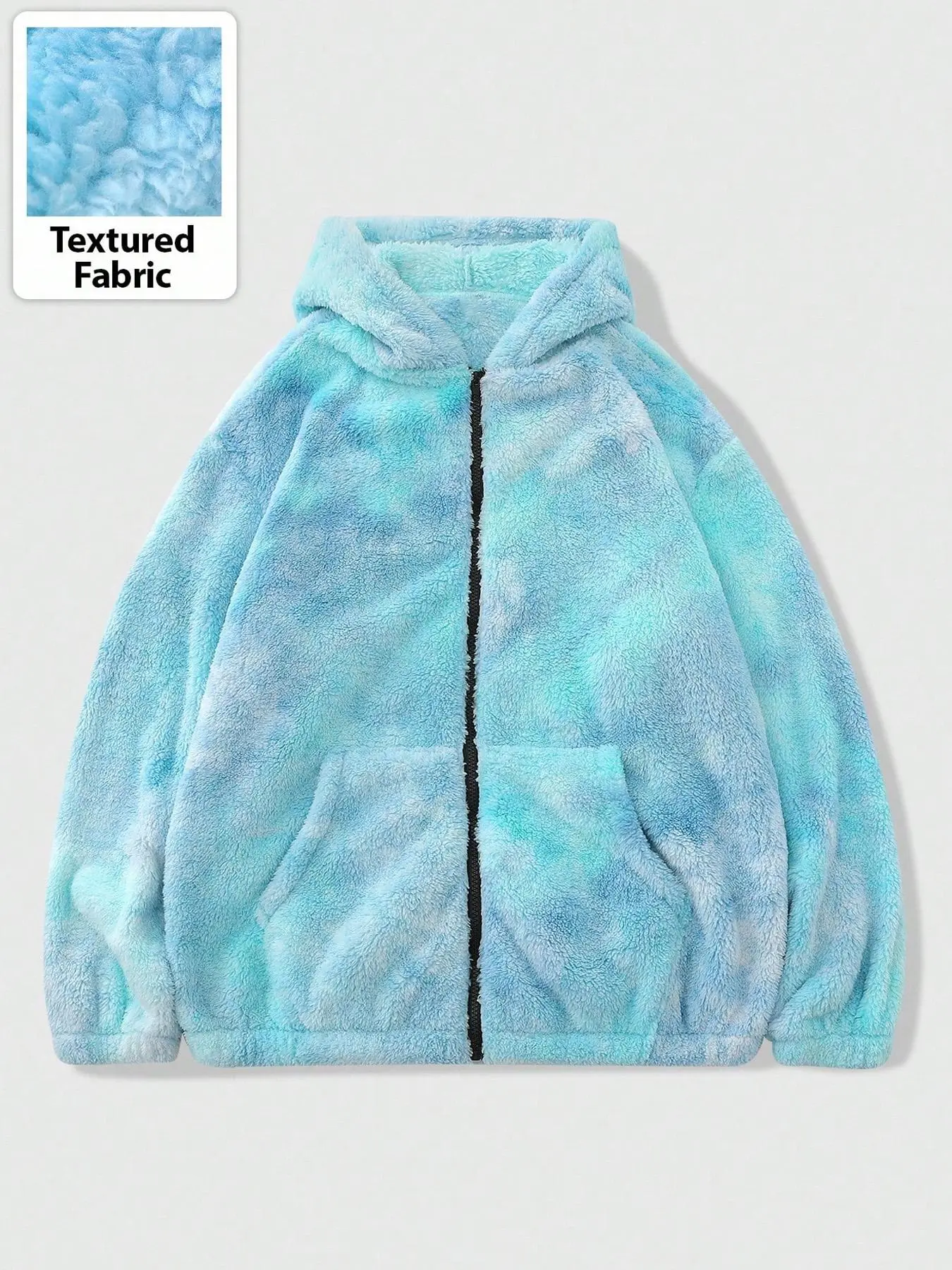 Women's Ombre Textured Plush Hooded Jacket, Loose-Fit Zipper Coat for Fall & Winter, Casual Streetwear Layering Piece
