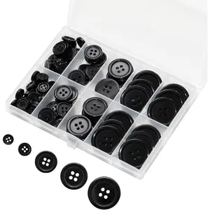 100 pcs Black Buttons for Crafts, 5 Sizes Mixed Round Sewing Buttons for Clothes, Suitable for DIY Crafts, Coats, Shirts, Pants, Shorts