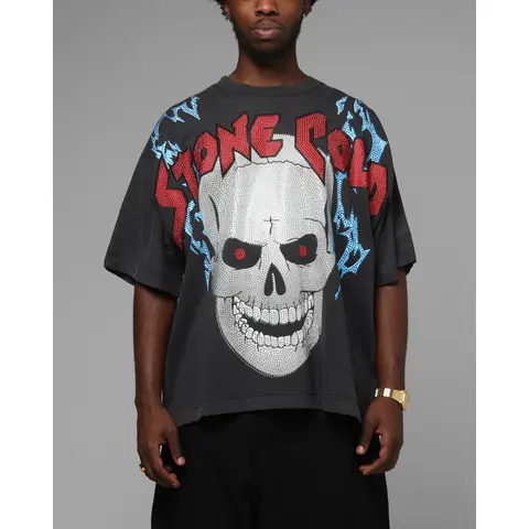Loiter X WWE Stone Cold Rhinestone T-Shirt Black