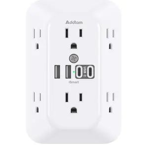 Addtam Surge Protector Outlet Extender, 6-Outlet Splitter with 4 USB Wall Charger(2 USB-C Ports), Multi Plug Wall Outlet 1800J Power Strip for Home Office Dorm Room Essentials