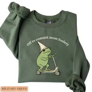 Funny Frog Mom Sweatshirt, Off To Commit Mom Foolery Sweater, Mama Frog Scooter Crewneck, Cute Mom Life Gift, Pregnancy Announcement Sweatshirt, Meme Frog Shirt, Gift for Women