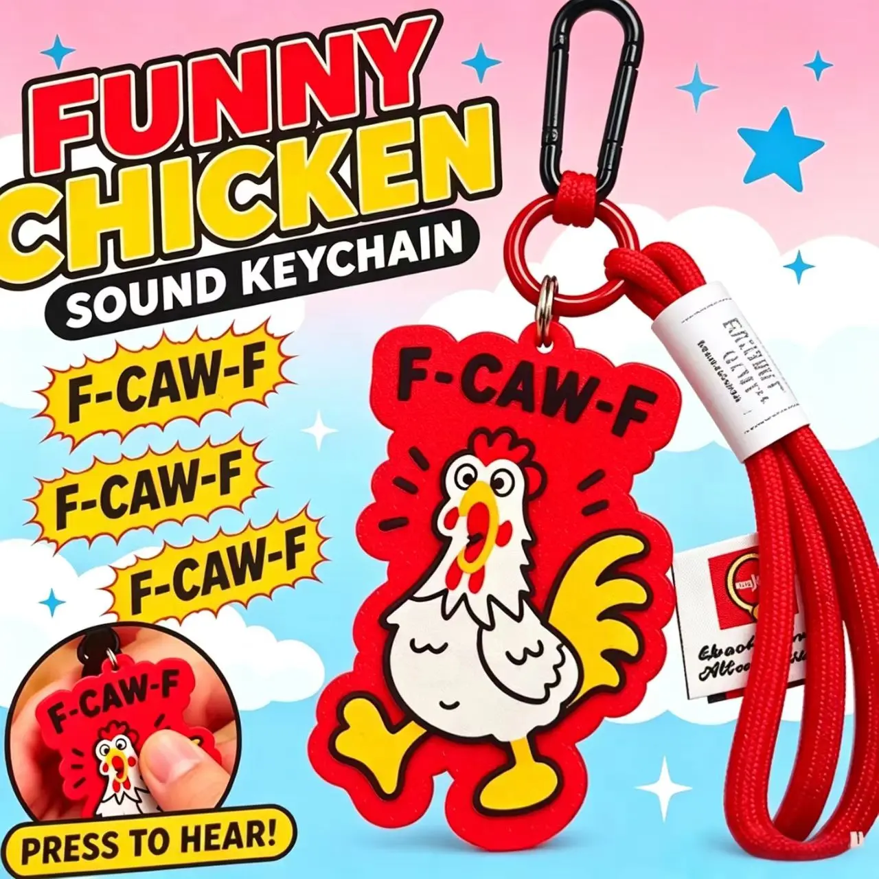 F-CAW-F 3D-Printed Funny Chicken Sound Keychain, Press-to-Sound Fidget Accessory, Humorous Fashion Gift for Keychain Enthusiasts