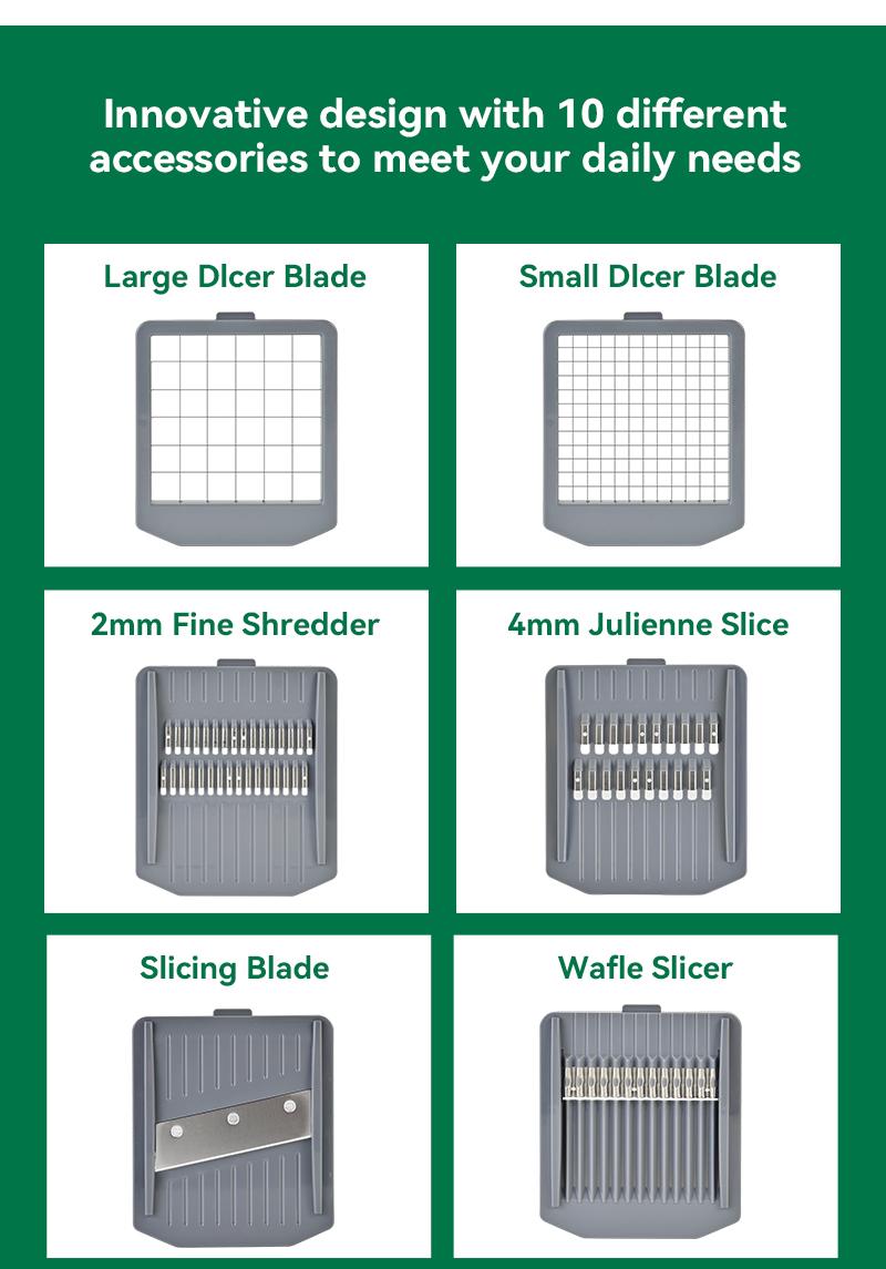 Simplify meal prep with our 8-piece multifunctional chopper set. It features a slicer and container for an efficient, all-in-one kitchen solution.