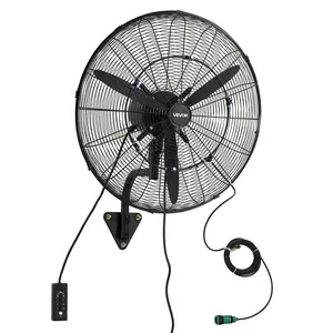 【FathersDayGift】 VEVOR Wall Mount Fan, 24 in Wall Mounted Hanging Fan with Oscillating & Mist, IP44-rated, 3-Speed, Powerful Air Reach, Mechanical Control, Long Airflow for Industry, Commercial, Garage, Workshop