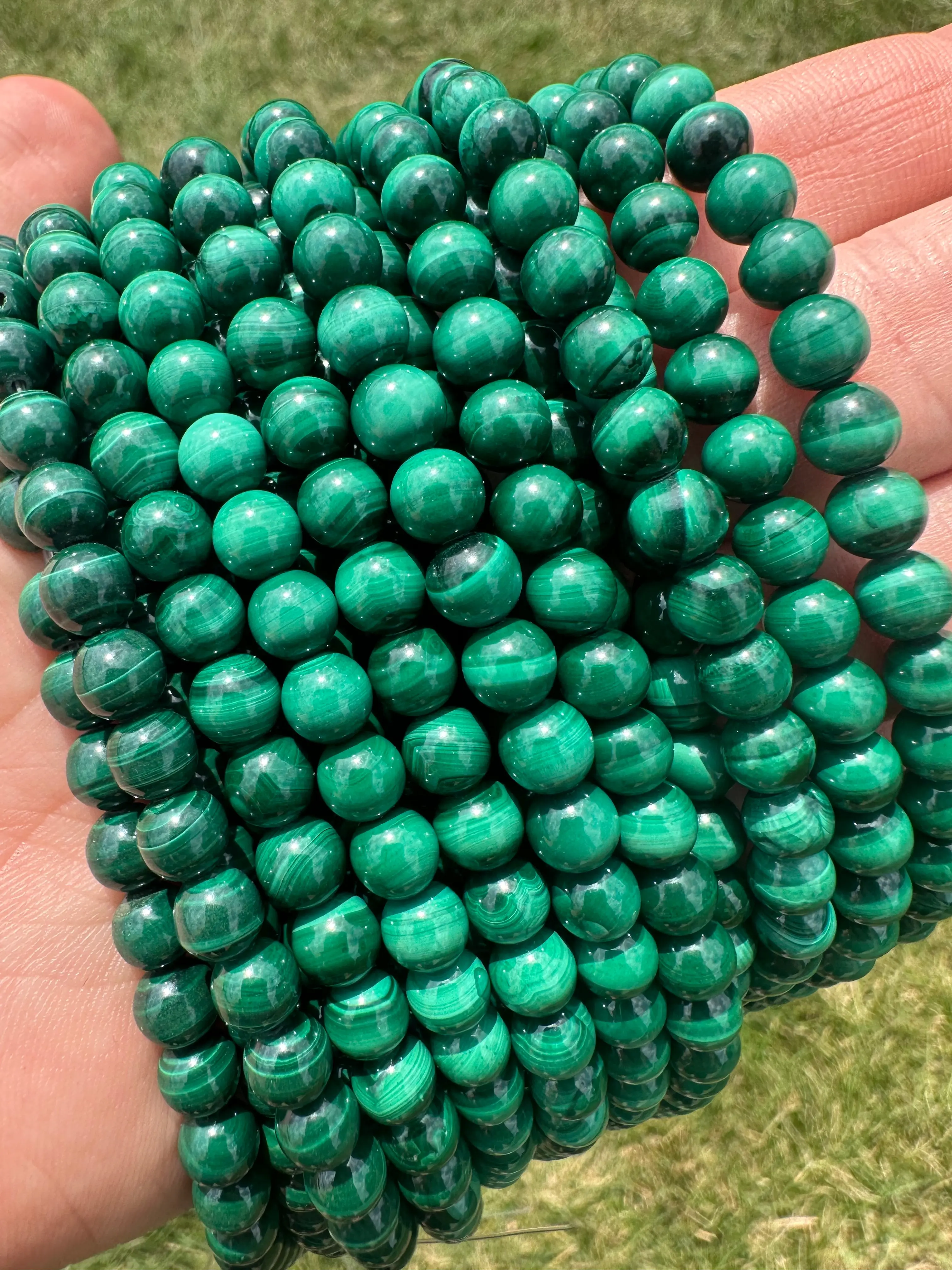 New Moon Beginnings Malachite Bead Strand - Grade B, Green Color, Approximately 20 Beads Per strand