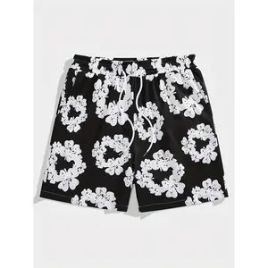 Men's Trendy Hawaiian Graphic Shorts With Drawstring And Fancy Floral Print For Summer Beach, Pool And Resort