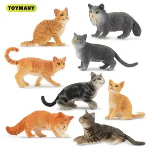 TOYMANY 8PCS Grey & Orange Multiple Breeds Cat Figurines Set, Realistic Kitten Action Figures, Cat Cake Toppers for Kids Aged 3+, Birthday Gift, Cake Topping, Eight Pieces,summervibes