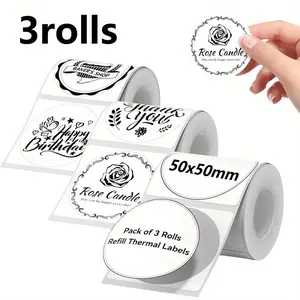 3/6 rolls of circular white labels, (50X50 Mm) printer labels, editable labels for canned food, waterproof, oil resistant, tear resistant adhesive paper, no ink required, professional labels, suitable for home/school/office use