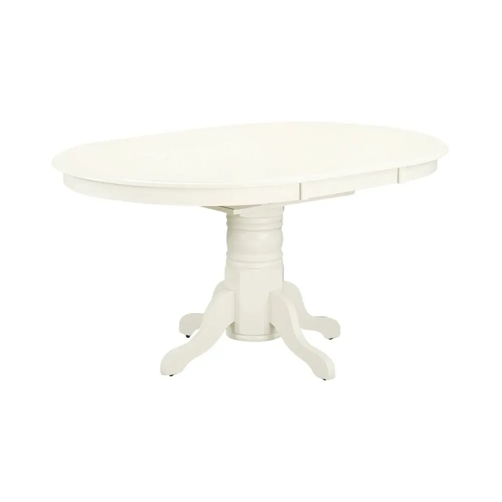 Traditional Classic Extendable Oval Dining Table - Linen White, Butterfly Leaf, Solid Wood Pedestal, Dining Tables