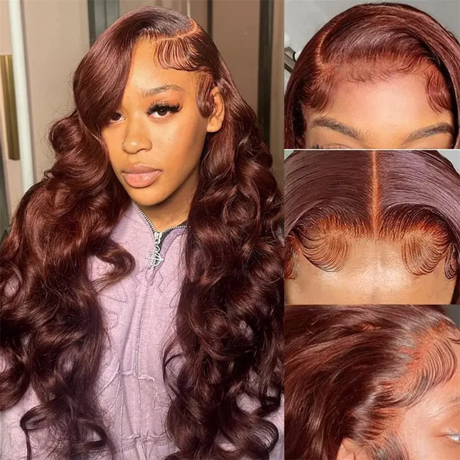 MYLOCKME Hair  30 Inch Reddish Brown Lace Front Wigs Human Hair 13x6 Body Wave Lace Front Wig 180% Density 33# Lace Frontal Wigs Human Hair Pre Plucked with Baby Hair for Women Brown Human Hair Brazilian Virgin Wigs