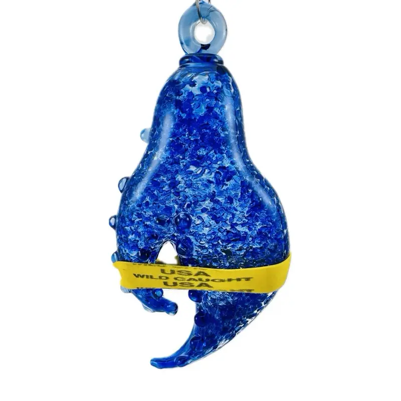 Blue Lobster Claw Ornament Thick Hand Blown Pyrex with Cobalt Frit Glass Decorative Piece FBG Handmade Ornaments Gift Boxed