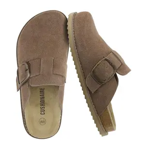 CUSHIONAIRE Blain Genuine Suede Clogs for Women | Slip-On Mules with Memory Foam & Oversized Buckle | Non-Slip Comfort Clogs Taupe Suede 9W