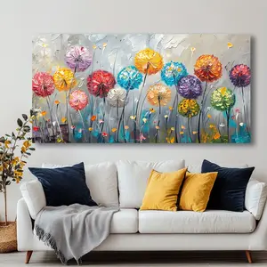 Modern Abstract Colorful Dandelion Field Canvas Wall Mural - Wood Framed Landscape Painting, Vibrant Ink Print on Premium Canvas for Living Room, Bedroom, Office and Kitchen Decor |   Framed Canvas Art, Ready to Hang