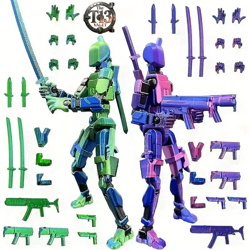 T13 3D Multi-Jointed Articulated Figure Set - Eco-Friendly Custom Craft, 2 Fully Assembled Poseable Titan 13 Robot Models, Nova T-13 Unisex Collectible, Desktop Decoration, Robot Enthusiasts Gift
