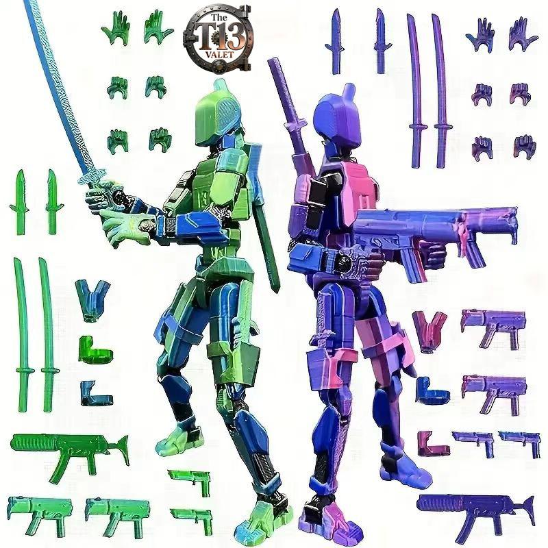 T13 3D Multi-Jointed Action Figure Set - Fully Assembled Titan 13 Poseable Robot Model, Nova T-13 Articulated Collectible, Desktop Decor for Gamers & Anime Fans