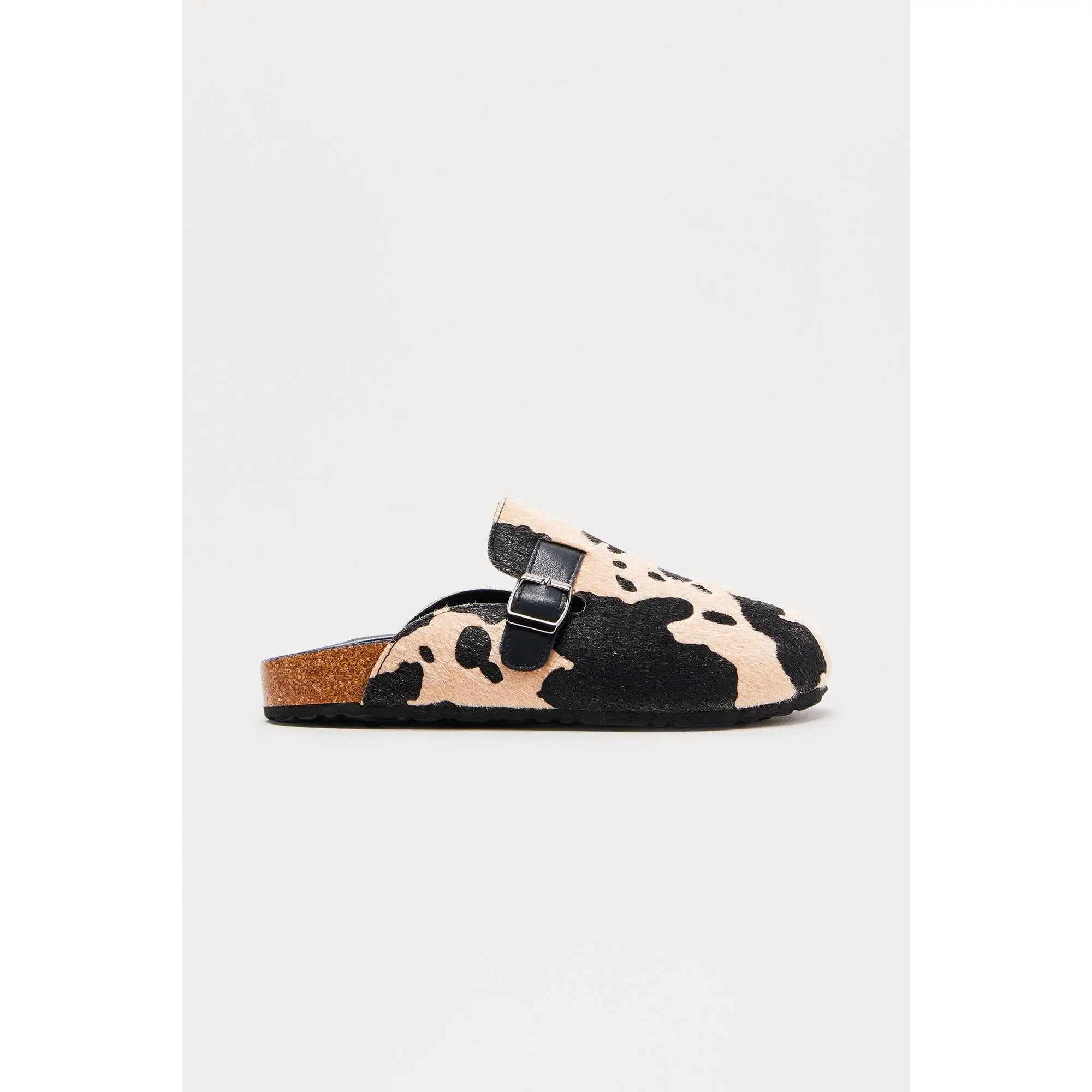 Acres Buckle Cow Print Slides - Black/combo