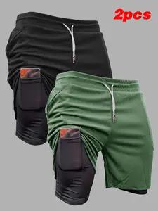 Men’s 2-Piece Summer Quick-Dry Double-Layer 5/8 Athletic Shorts Set — High-Quality, Stretchy, Breathable Fitness Sports Shorts