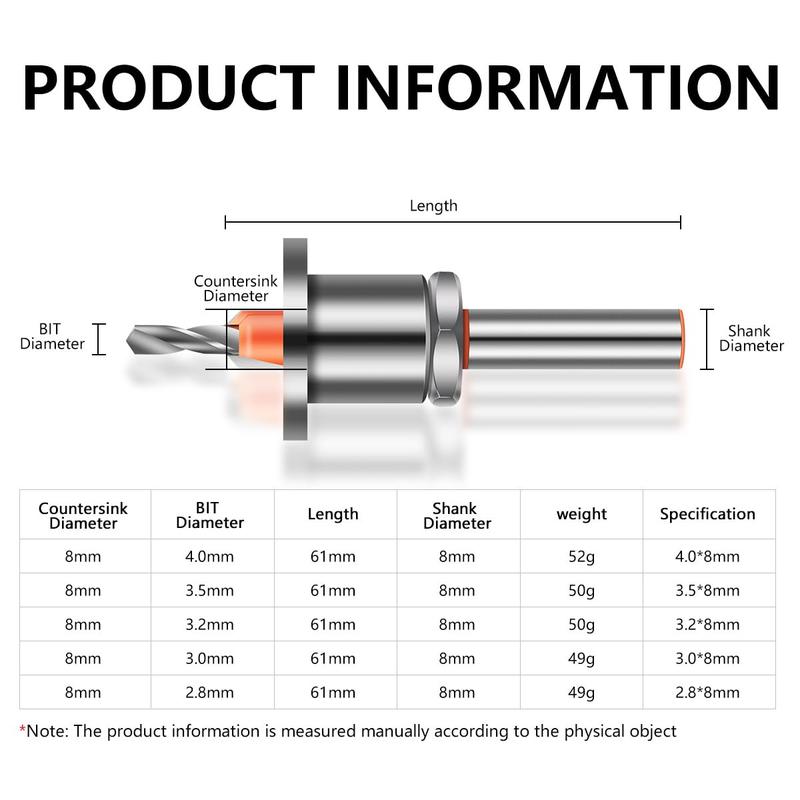 Countersink Drill Bit Set 5Pcs(2.8/3.0/3.2/3.5/4mm), Woodworking Countersink Drill Bits with Adjustable Bit Depth Stop for Wood.(8mm Countersink Diameter) Countersink Drill Bit Set 5Pcs(2.8/3.0/3.2/3.5/4mm), Woodworking Countersink Drill Bits with Adjustable Bit Depth Stop for Wood.(8mm Countersink Diameter)