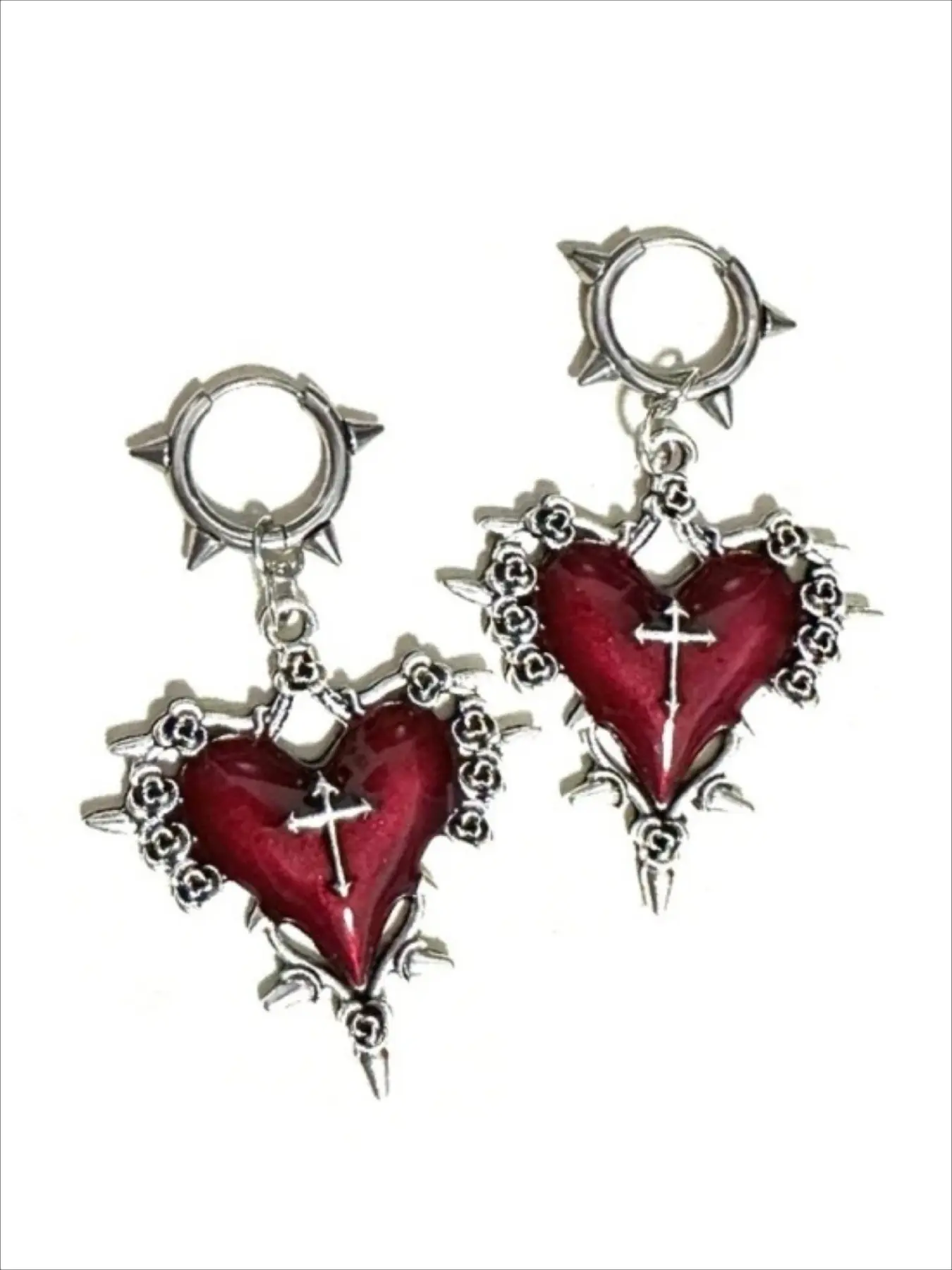 Gothic Dripping Heart Rose Cross Spike Earrings, Zinc Alloy Material, Drop Earring Type, Dangle Drop Earrings, Dangling Earrings, Statement Earrings, Vintage Punk Women Party Street Style Creative Earrings, Unique Fashion Jewelry, Gothic Flair