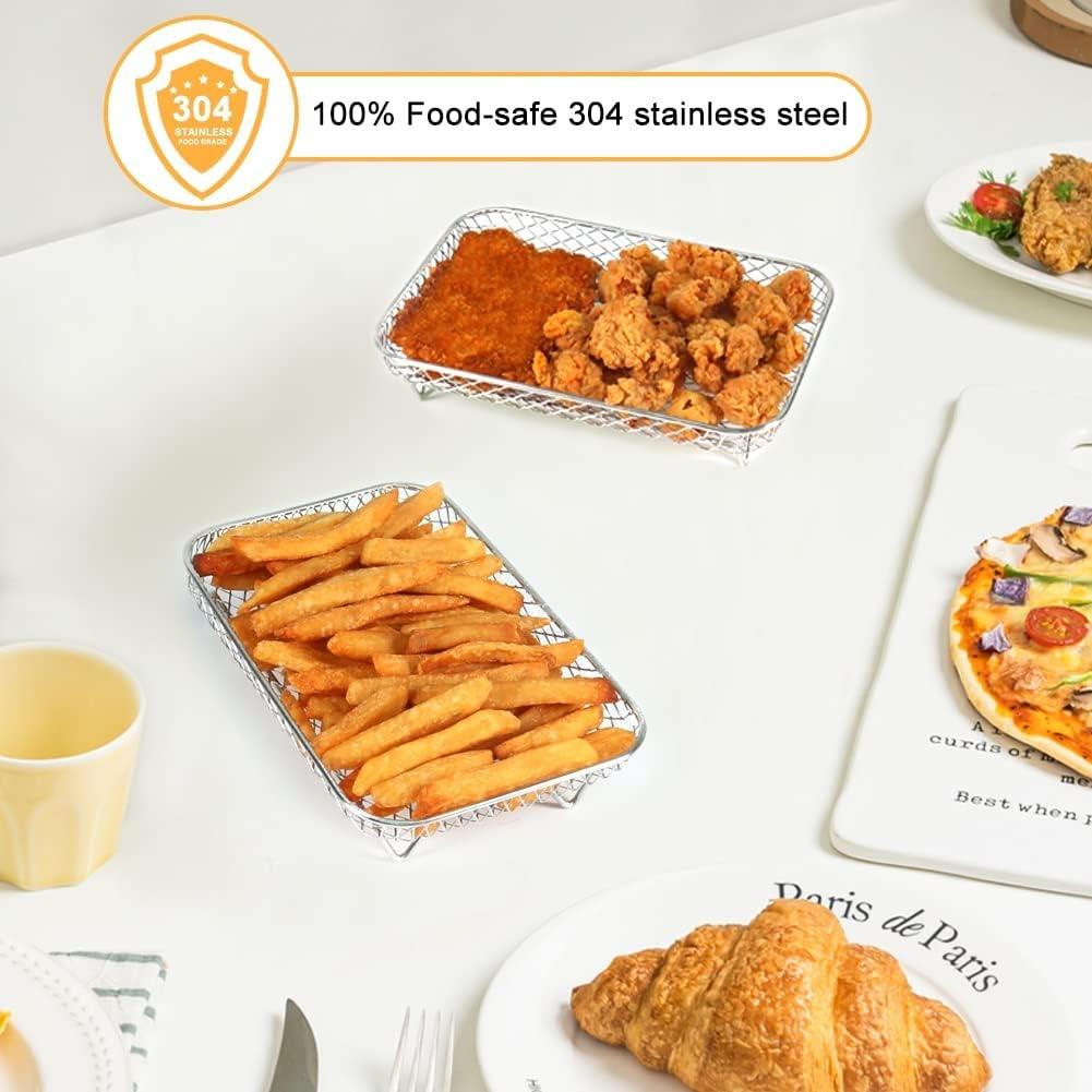 2-Layer 304 Stainless Steel Air Fryer Rack, Stackable Grill Basket and Toast Rack for Chicken Wings and Toast, Cooking Rack for Indoor Grill Accessories
