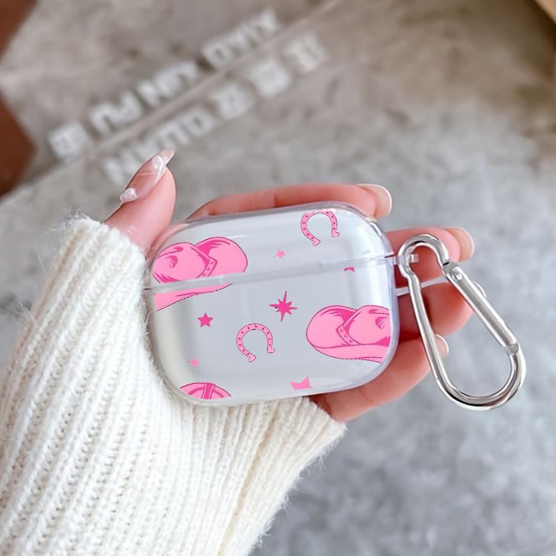 Pink Cowboy Dream Pattern TPU Soft Protective Case for Apple AirPods 4/3/2/1/Pro/Pro2 Transparent Earphone Cover with Keychain Attachment