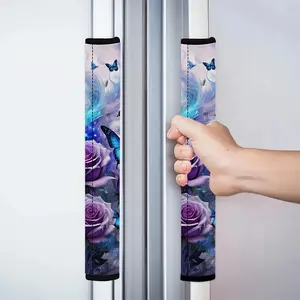2pcs 4.7x15.7 in Butterfly purple flowers Pattern Kitchen Appliance Handle Covers Removable and Reusable Protective Covers for Refrigerator/Dishwasher/Microwave/Oven.  Home Decor, Holiday Gift.