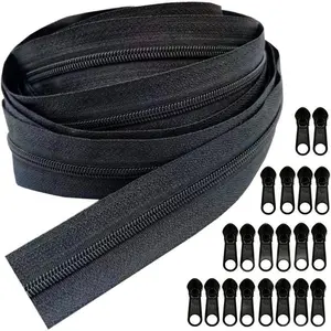 Zippers Bulk 10 Yards #3 Nylon Coil Zipper by The Yard with 20 count Sliders Zipper Repair Kit for Sewing Tailor Crafts Bages(#3 Black)
