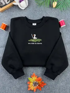 Funny Duck Sweatshirt “We Ride at Dawn” – Cute Meme Oversized Cozy Crewneck Pullover