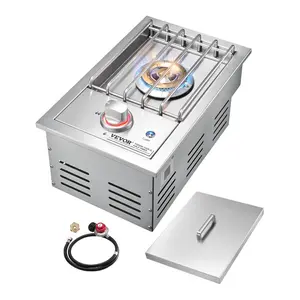 fathersdaygift VEVOR Single Grilling Side Burner, 17, 000BTU Liquid Propane Side Burner for Outdoor Kitchen, Convertible to Natural Gas, 304 Stainless Steel Built-in Single Grill Burners with LED for BBQ Grill Island