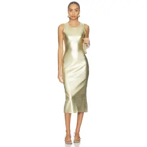 Never Fully Dressed Gold Metallic Ribbed Dress in Gold