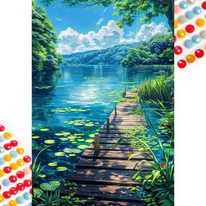 DIY 5D Diamond Painting Kit, Lake Bridge Acrylic Diamonds, Frameless Art Craft, Wall Decoration, Perfect Gift, Round Acrylic Diamonds