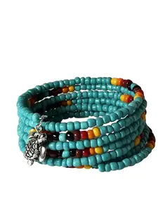 Micraft Goods Summer Time Wire Wrapped Bracelet, Beaded Jewelry created with seed beads in Blue