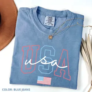 Comfort Colors USA Shirt, 4th of July, Patriotic American T-Shirt, Casual Print Short Sleeve Tee, Women's Oversized Favorite Top, Summer Outfits