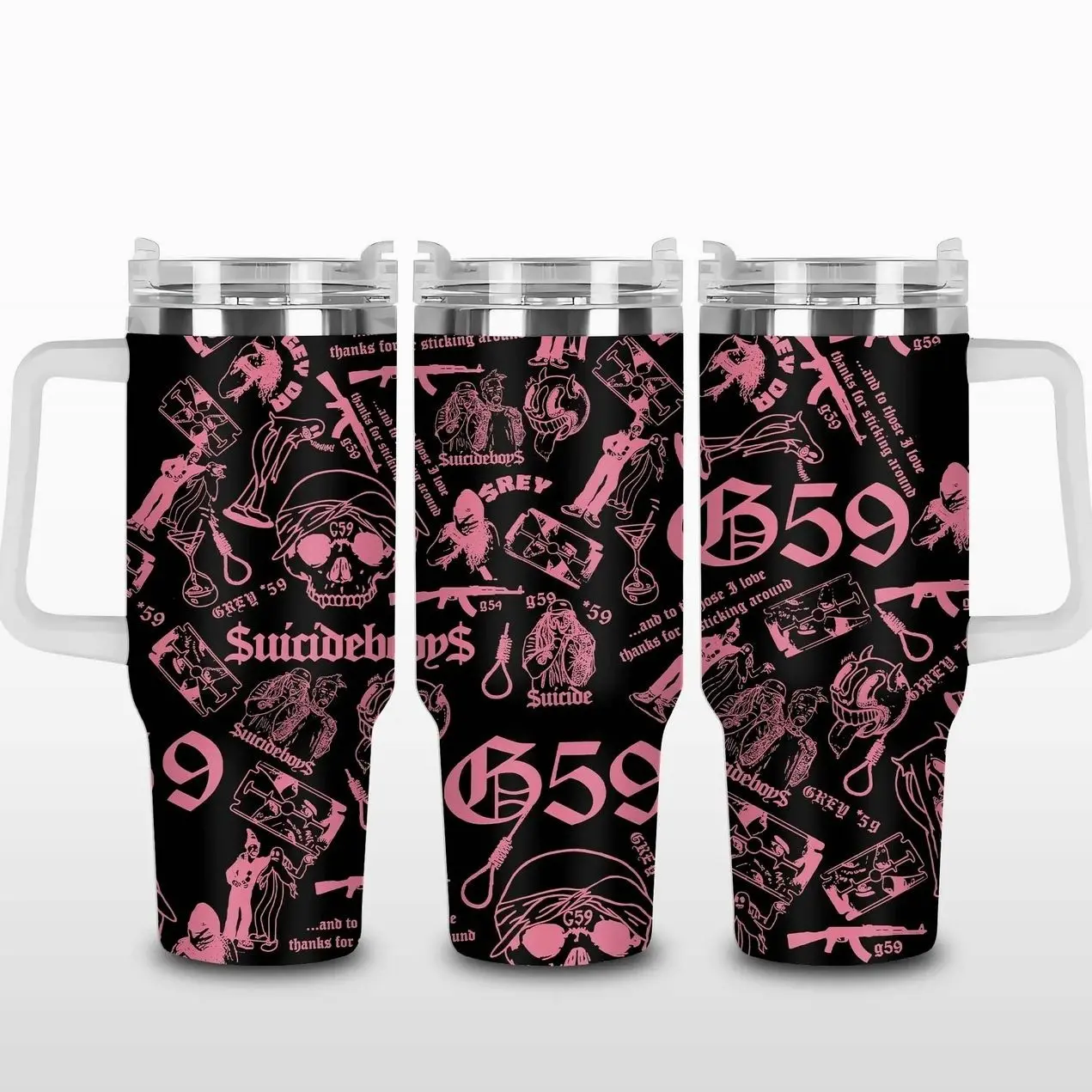 $uicide.boy$ Inspired Tumbler 40oz & 20oz, Insulated Stainless Steel Travel Mug with Handle & Lid, Double Wall Vacuum Cup, Dark Aesthetic Gift for Rap Fans, Water Bottle, Daily Use